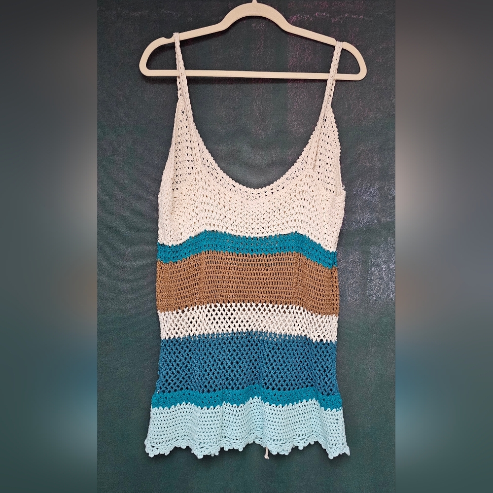 Old Navy Crochet Camisole in Cream, Brown, and Blue - Picture 2 of 5